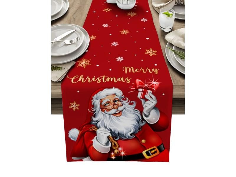 Linen Table Runners Santa And Gifts Pattern Table Runners Home Kitchen Decor Carousel 1