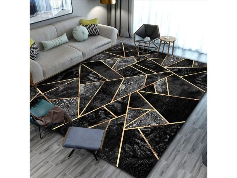 Black Gold Marble 3D Printed Large Area Rugs For Living Bedroom Carousel 2
