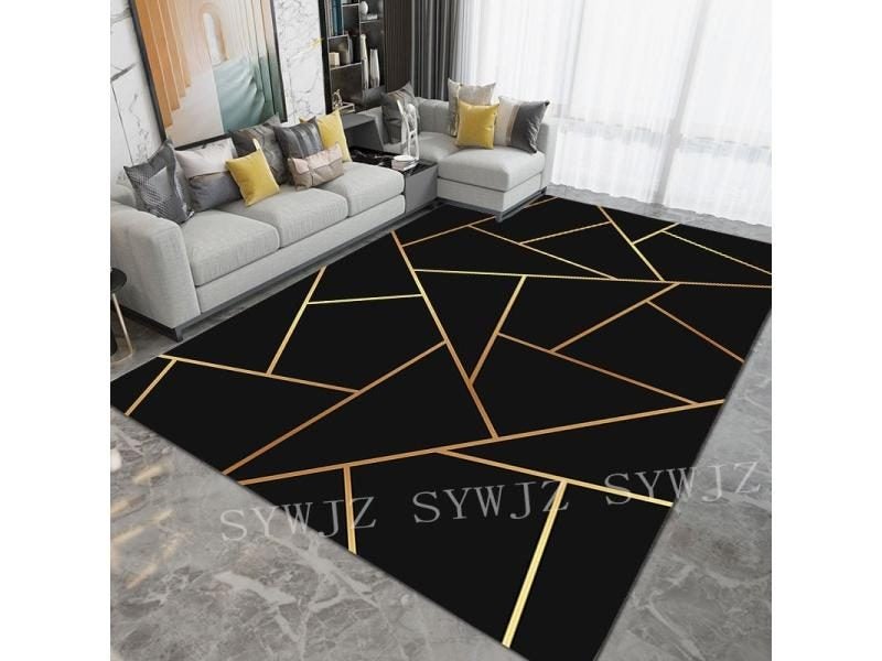 Black Gold Marble 3D Printed Large Area Rugs For Living Bedroom Carousel 1