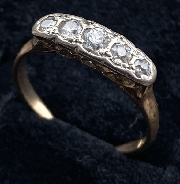 Antique 18ct Gold 5 Old Mined Brilliant Cut DIA Ring Carousel 1