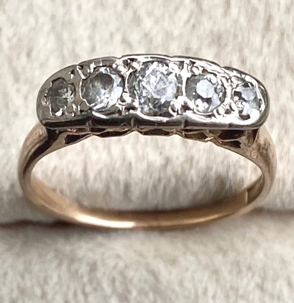 Antique 18ct Gold 5 Old Mined Brilliant Cut DIA Ring Carousel 2