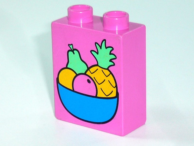 ®™DUPLO - Brick 1 x 2 x 2 with Fruit Bowl Pattern ~Vintage / Retired 1997~ Carousel 2