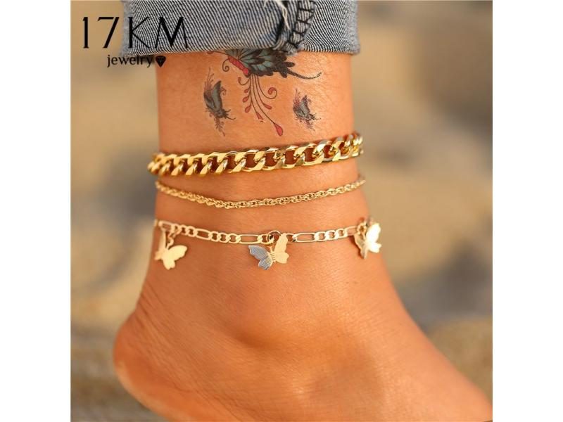 17KM Bohemian Gold Color Butterfly Chain Anklets Set For Women Girl Fashion Carousel 2