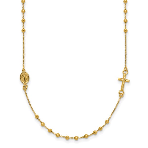 14k Yellow Gold High Polished Cross Rosary 18 inch Necklace Carousel 1