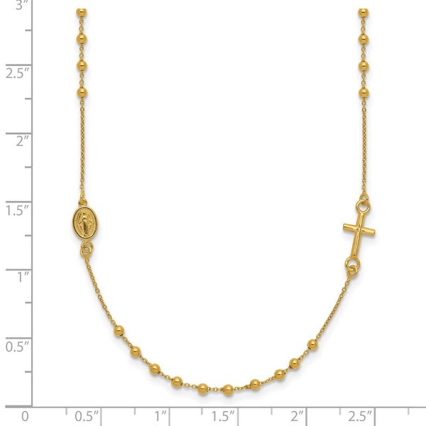 14k Yellow Gold High Polished Cross Rosary 18 inch Necklace Carousel 3
