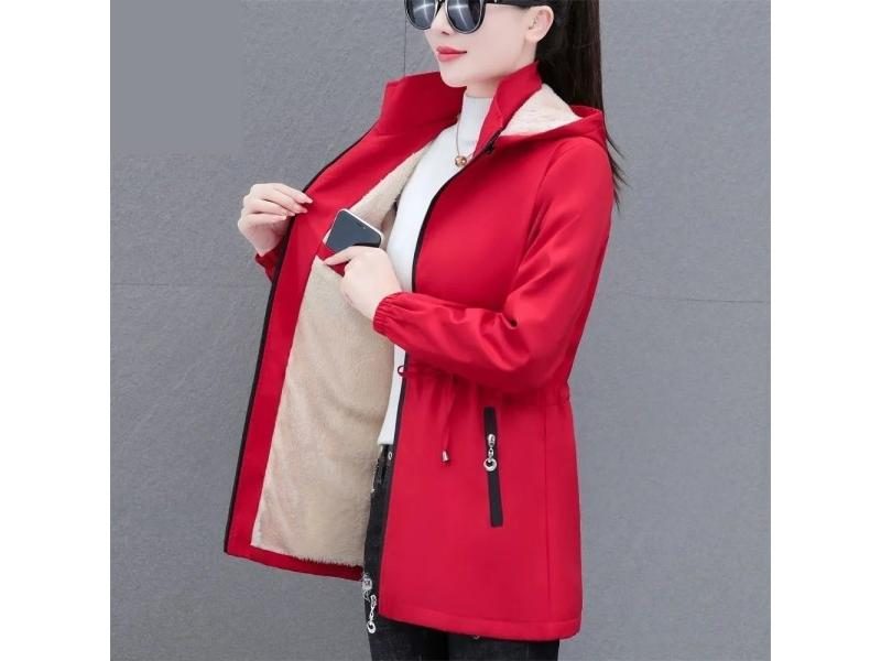 Autumn Winter Women's New Velvet Warm Mid-Long Hooded Trench Coat 5XL Carousel 1