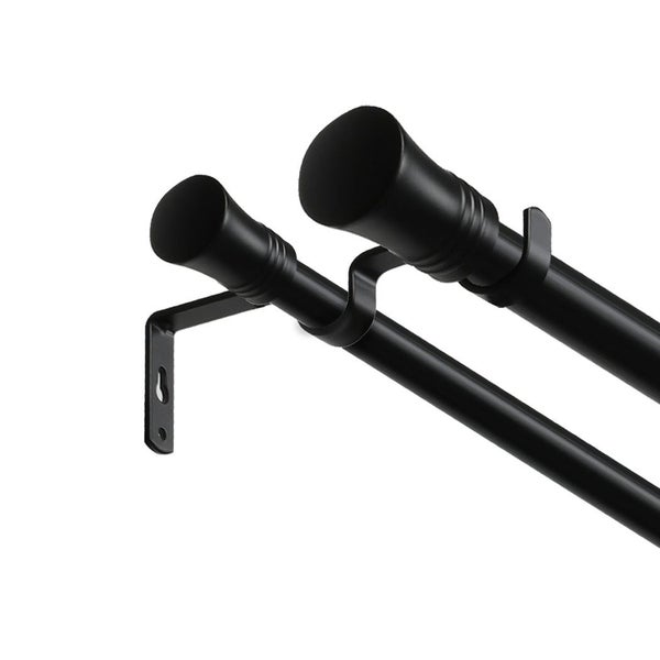 Marlow Black Double Curtain Rod Steel Pole Pommel Set Extendable Adjustable For Carousel 1