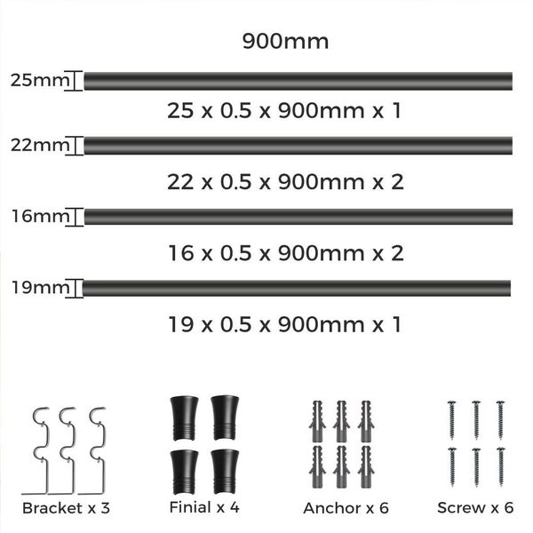 Marlow Black Double Curtain Rod Steel Pole Pommel Set Extendable Adjustable For Carousel 2