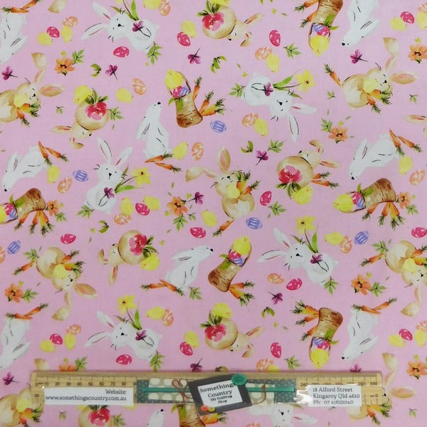 Quilting Patchwork Sewing Fabric Hoppy Easter Pink 50x55cm FQ Carousel 1