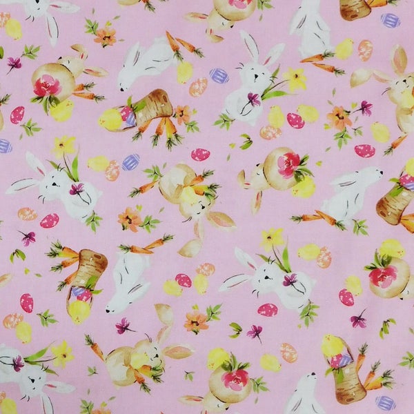 Quilting Patchwork Sewing Fabric Hoppy Easter Pink 50x55cm FQ Carousel 4
