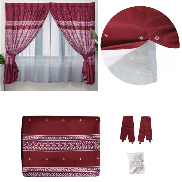Avon Home Casa Kayangan Burgundy Pinch Pleat Curtain With Attached Lace Curtains Carousel 1
