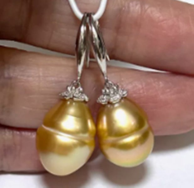 11.6 x 16mm Rich Golden Philippines Pearl Drop Earrings Carousel 1