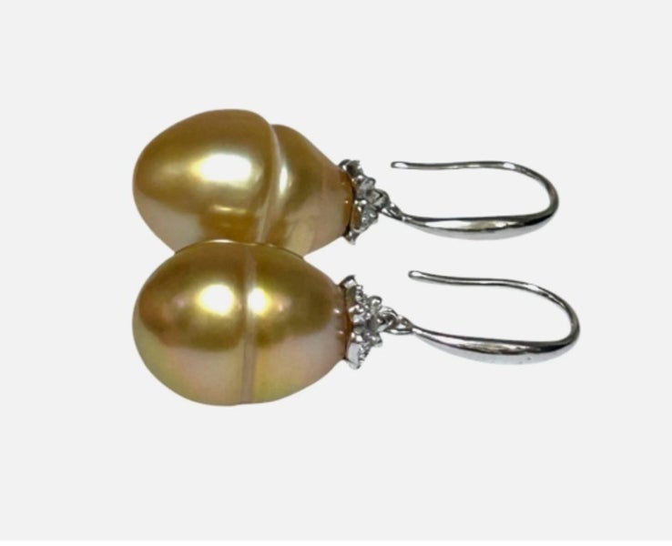11.6 x 16mm Rich Golden Philippines Pearl Drop Earrings Carousel 2