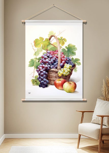 Grapes in flower basket art canvas print wall art Carousel 2