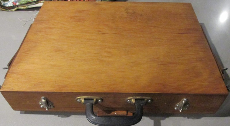 Vintage Wooden Travelling Artist Folding Easel & Case Plus Large Amount Brushes Carousel 8