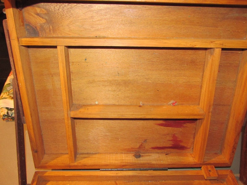 Vintage Wooden Travelling Artist Folding Easel & Case Plus Large Amount Brushes Carousel 2