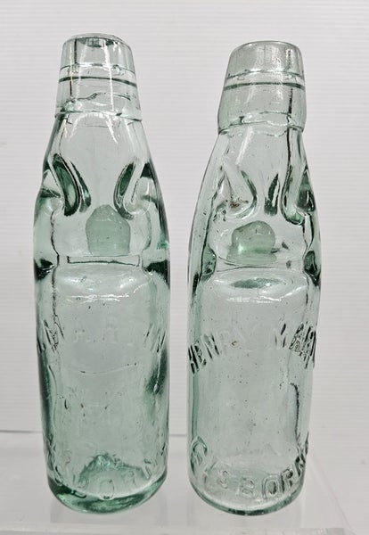 2 x H Martin Gisborne codd marble bottles Carousel 1