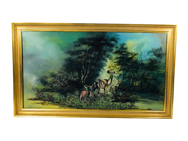 Large Oil Painting - F.B. Kamau - Striped Antelopes (20630)629317289731861126