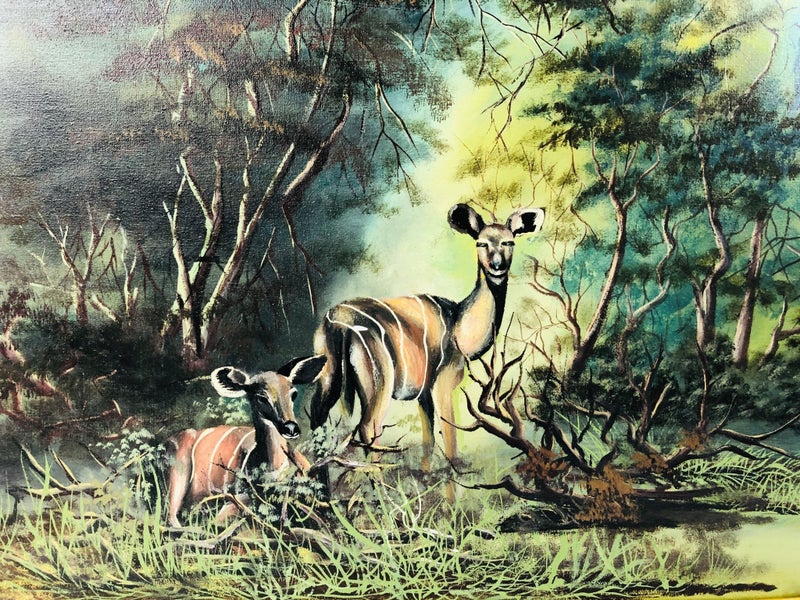 Large Oil Painting - F.B. Kamau - Striped Antelopes (20630)62931728973186111