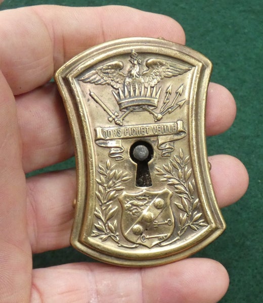Unusual ANTIQUE Brass French or GERMAN LOCK of unknown Purpose? Luggage or Safe? Carousel 1