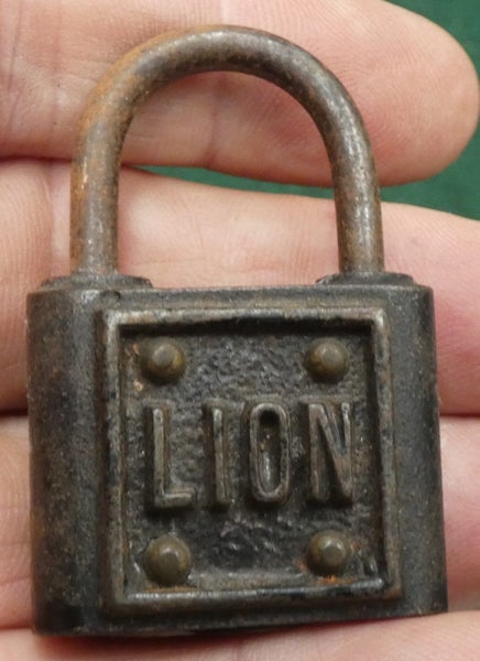 Unussual Small ANTIQUE Steel 'LION' Padlock with a LION pictured on it! Safe Carousel 2