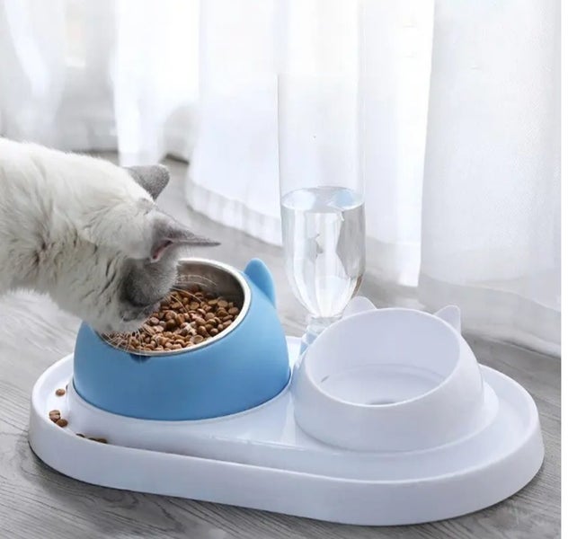 2 x Tilted Cat Bowl – White | Stainless Steel | Antibacterial | 200ml Carousel 5