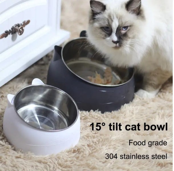 2 x Tilted Cat Bowl – White | Stainless Steel | Antibacterial | 200ml Carousel 2