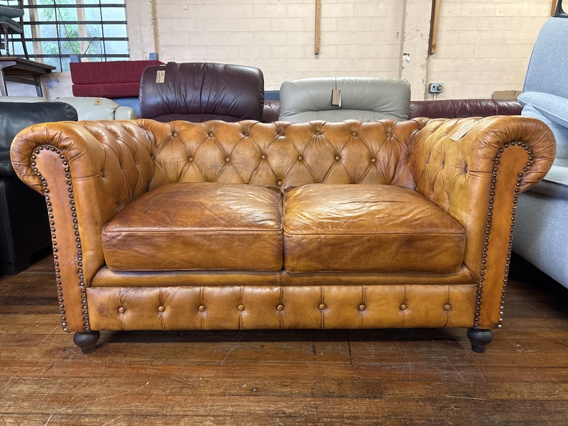Genuine Leather Chesterfield Two Seater Couch Carousel 1