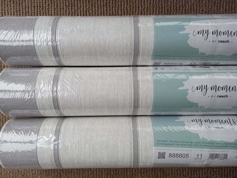Wallpaper. Classic Stripe - Grey, Silver & Off White. 2 roll bundle. PTW. Carousel 2