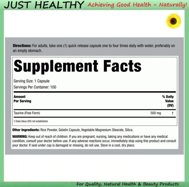 TAURINE - 500 mg per Capsule - 100 CAPS Carousel 2