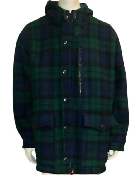 Vintage Polo Ralph Lauren Made in USA Wool Coat Blackwatch Tartan Hooded Large Carousel 1