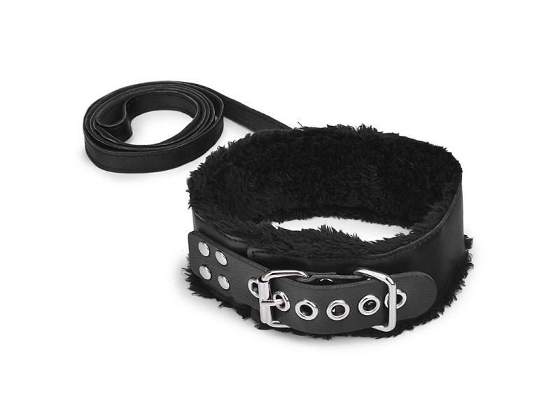 Bdsm Collar Leather And Leash Plush Fetish Bondage Sex Necklace SM Toys Carousel 1