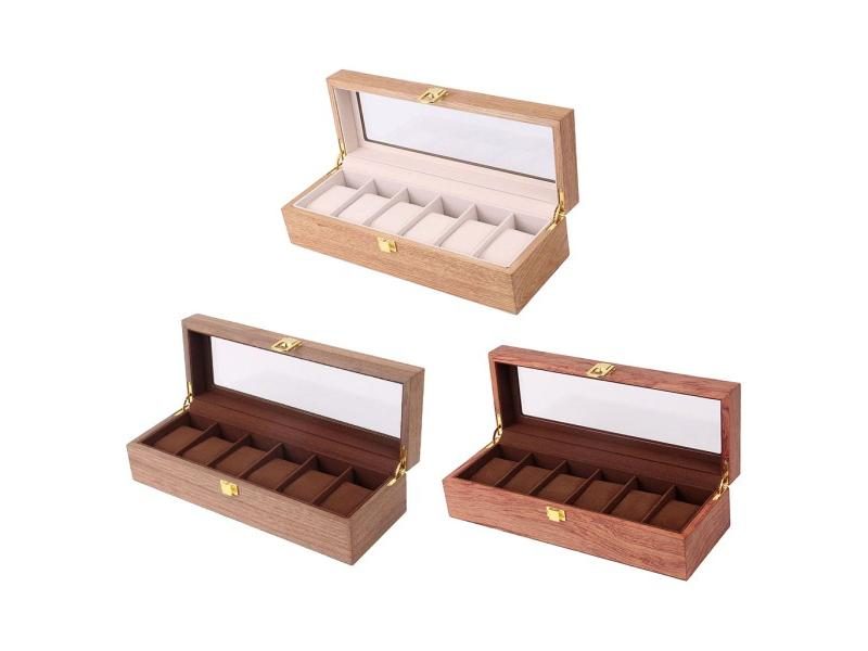 Wooden Watch Box Case Organizer Display For Men Women 6 Slots Wood Box With Carousel 2