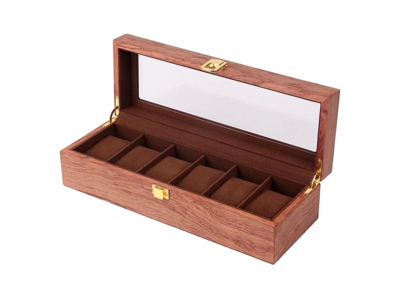 Wooden Watch Box 6 Slots Clear Glass Top Vintage Style Carousel 1