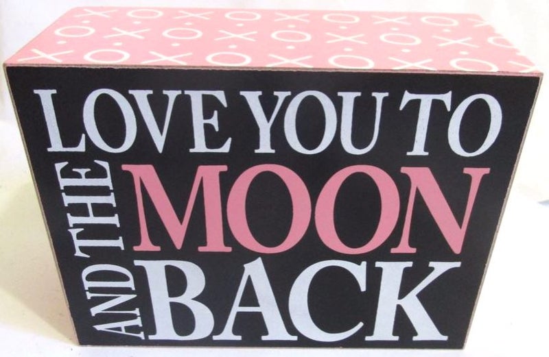 Love you to the Moon and Back, freestanding block in pink and white. Carousel 2