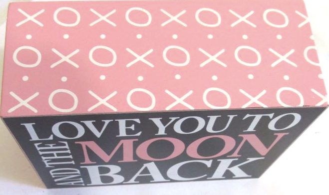 Love you to the Moon and Back, freestanding block in pink and white. Carousel 3