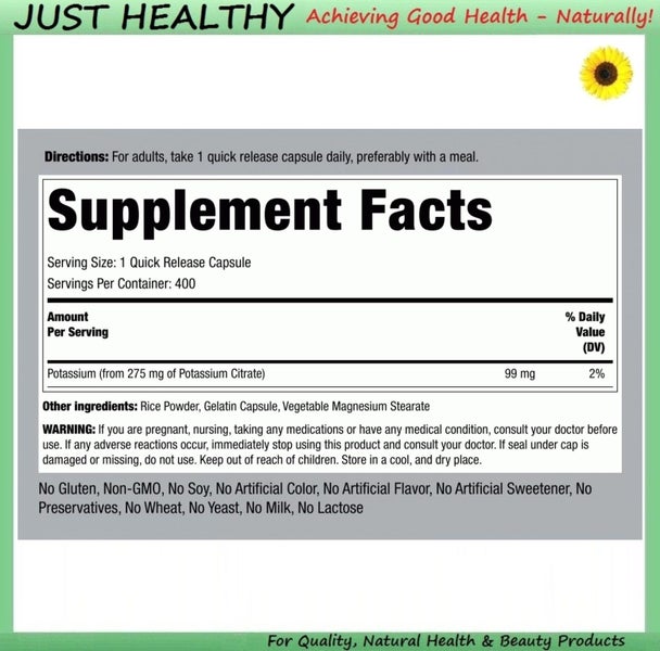 POTASSIUM CITRATE - 275 mg per CAP - BULK 400 CAPSULES Carousel 3