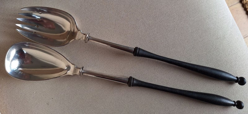 Stunning 12" long - heavy Black Pair of Antique Servers- Impressive ones! Carousel 1