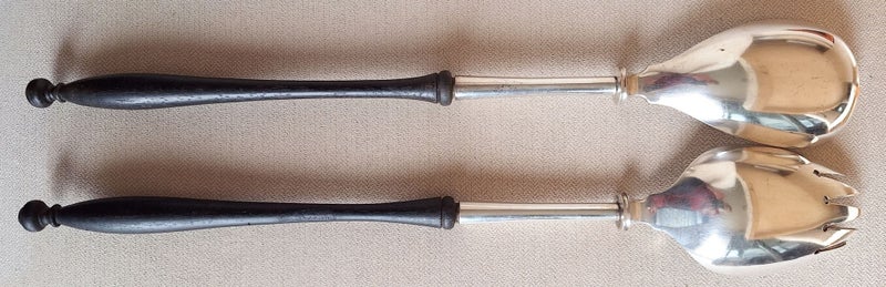 Stunning 12" long - heavy Black Pair of Antique Servers- Impressive ones! Carousel 2