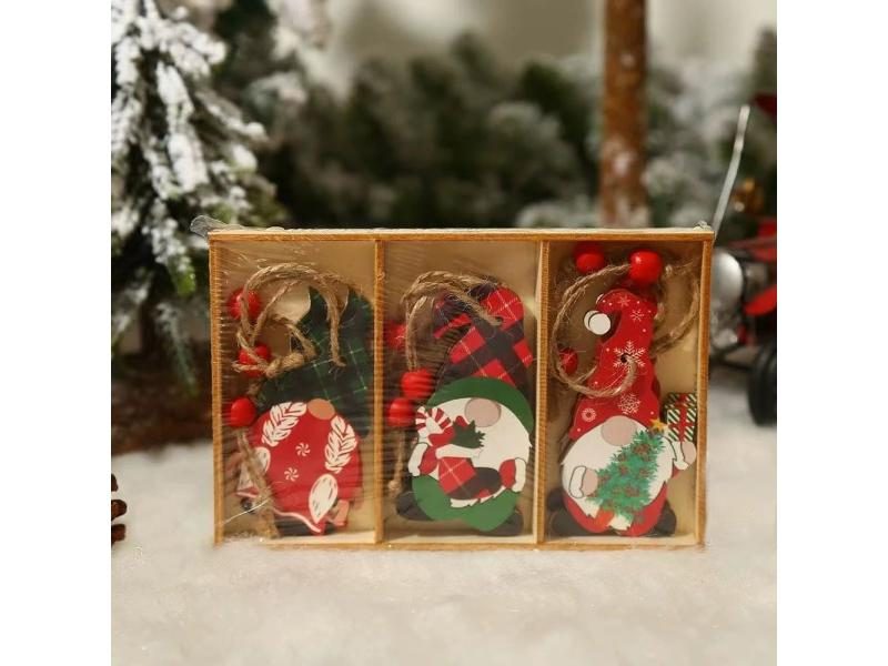 9/12pc Christmas Gnomes Wooden Pendant Xmas Decorations For Home Carousel 1