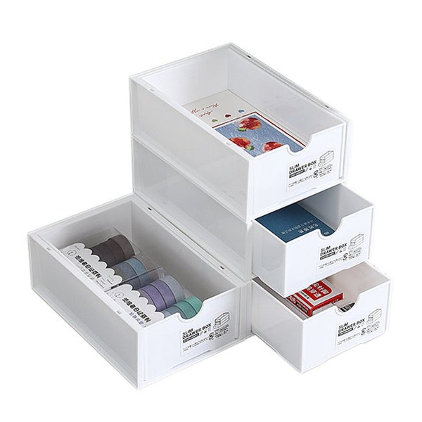 4 Pcs Set Stackable Desktop Storage Box Drawer Plastic Stationery Cosmetic Organ Carousel 1