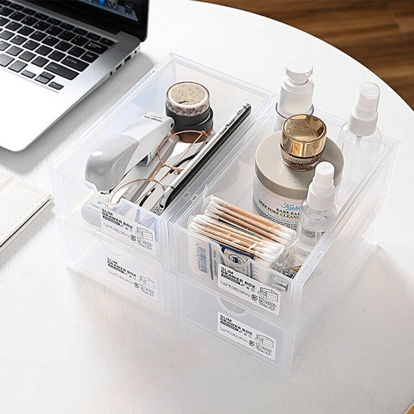 4 Pcs Set Stackable Desktop Storage Box Drawer Plastic Stationery Cosmetic Organ Carousel 6