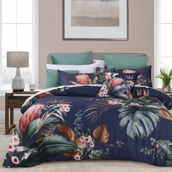 Bianca Balwyn Navy Cotton Sateen Botanical Quilt Cover Set or Accessories Carousel 1