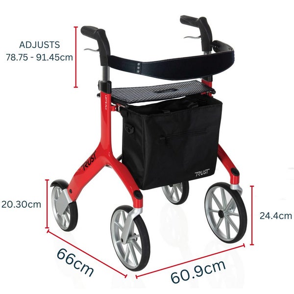 Trust Care Let's Fly Mobility Rollator Wheelie Walker Red Walkers & Canes Carousel 2