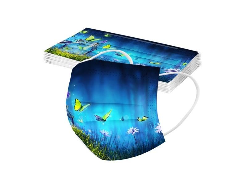 10PCS Adult Disposable Mask Colorful Butterfly Print 3Ply Ear Loop Carousel 1