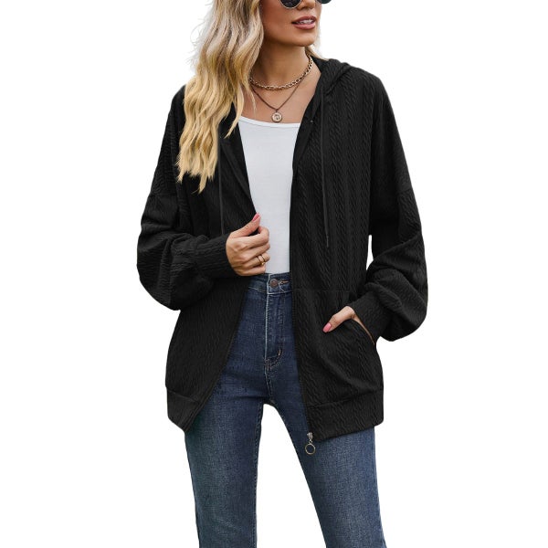 Women's Drawstring Hoodie Zipper Sweatshirt Carousel 1