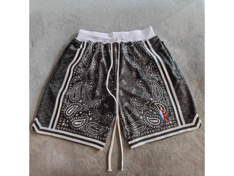 TRILLEST LA Style Black Paisley Printed Basketball Shorts With Zipper Pockets Carousel 1