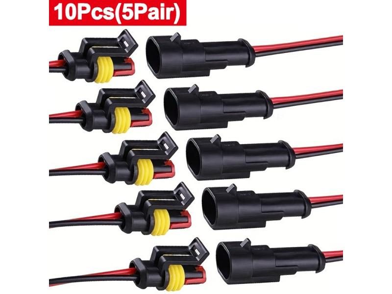 10pcs 5 Sets 2-Pin Waterproof Automotive Electrical Connectors With Wire For Carousel 2