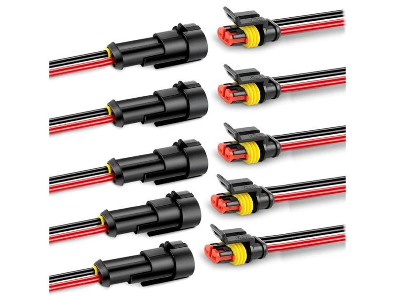 10pcs 5 Sets 2-Pin Waterproof Automotive Electrical Connectors With Wire For Carousel 1