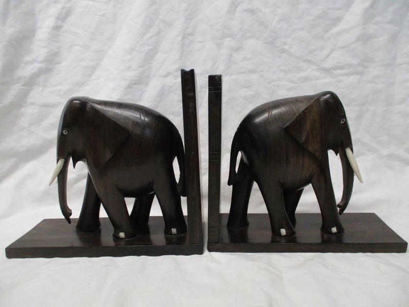 * SH 463 - Wooden Elephant Bookends - PAIR - Carousel 1